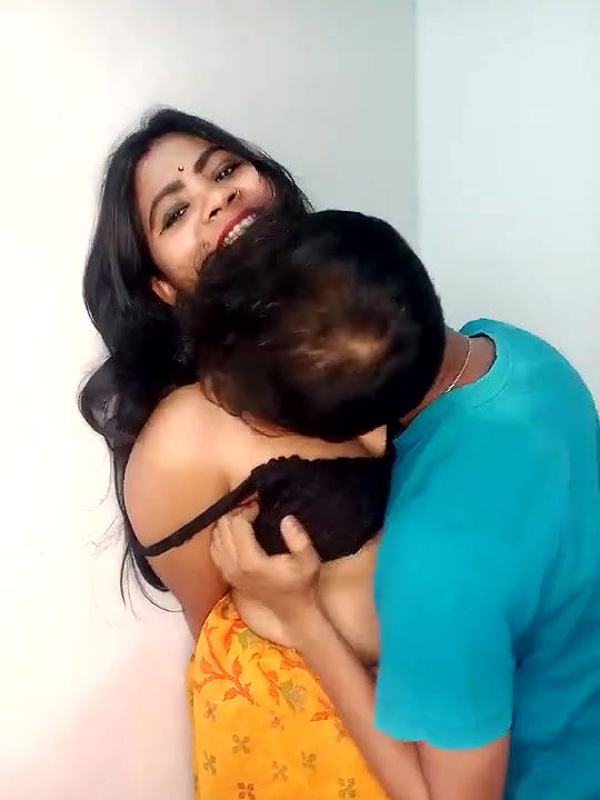 Beautiful couple Romance and Boobs pressed and Kissing