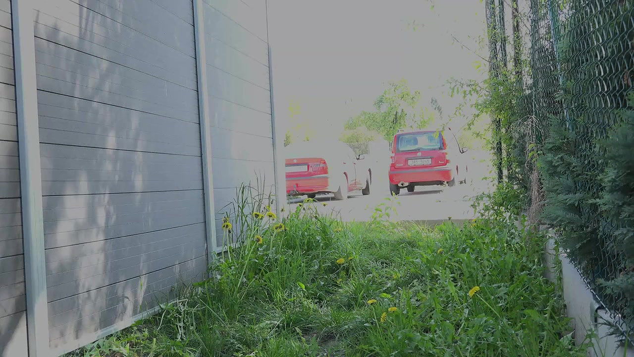 Blonde and brunette piss by the side of a building