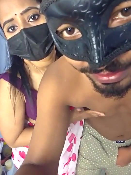 Couple Romance in bedroom boobs pressing and kissing