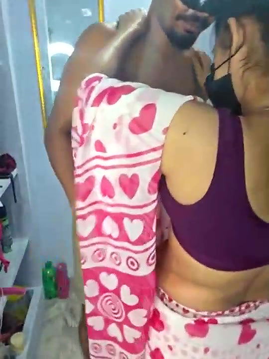 Couple Romance in bedroom boobs pressing and kissing