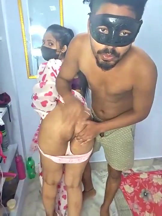 Couple Romance in bedroom boobs pressing and kissing