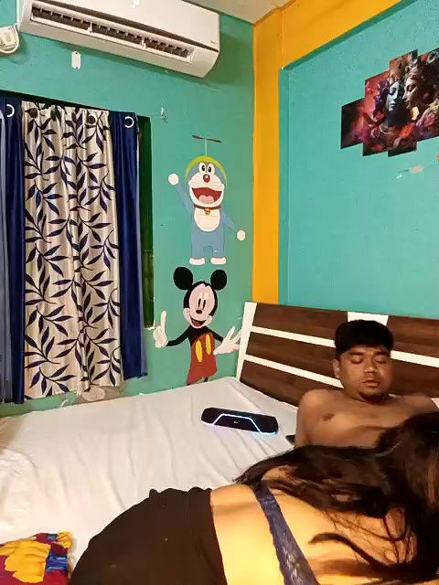 Young Couple Romance in Bedroom Kissing