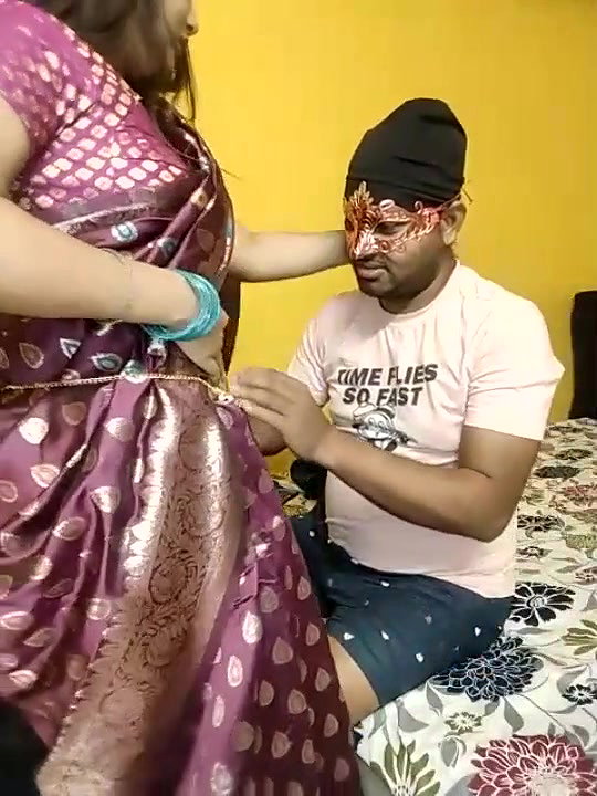 Husband removing Wife Saree and Wife giving Blowjob