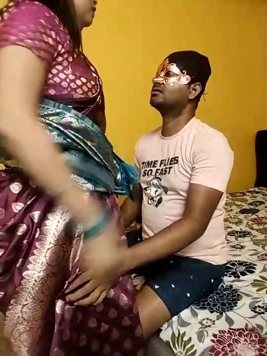 Husband removing Wife Saree and Wife giving Blowjob