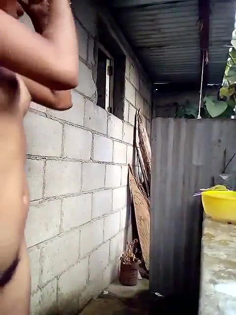 cute girl outdoor bathing