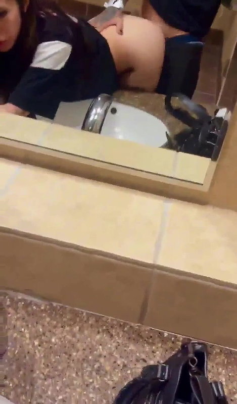 Hot Young Couple Sneaking in to Restroom and Recording Backshots Video in Mirror
