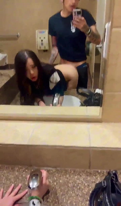 Hot Young Couple Sneaking in to Restroom and Recording Backshots Video in Mirror