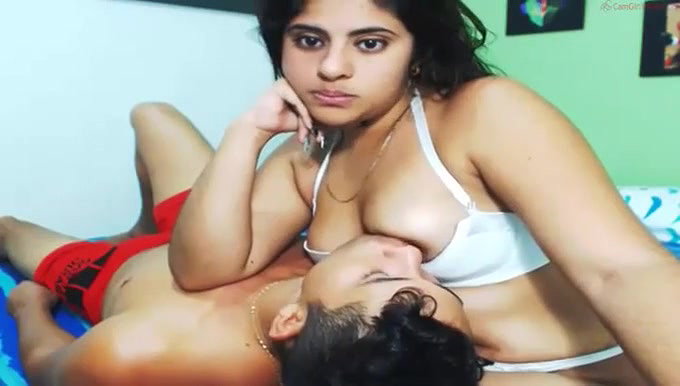 Lewd webcam buddy cannot stop sucking natural boobies of his GF
