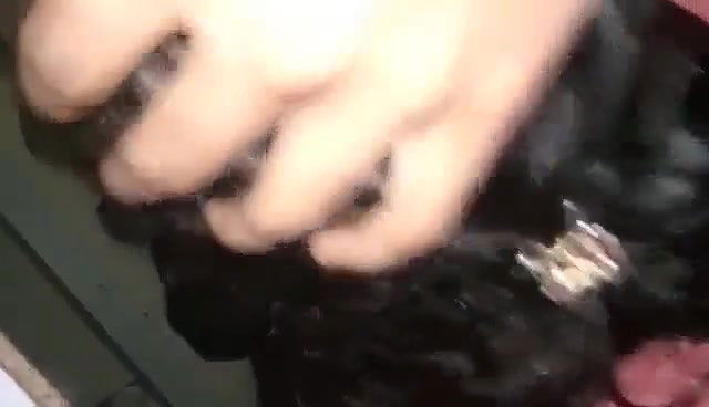 Shy girlfriend sucking dick of lover through pant zip open