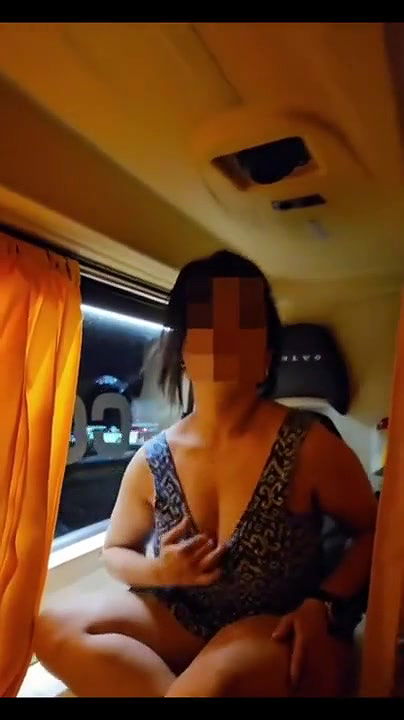 Running Bus Wife Showing Her Assets To Outsiders On