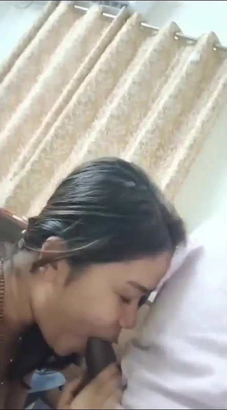 cute girlfriend hot blowjob to boyfriend with smile