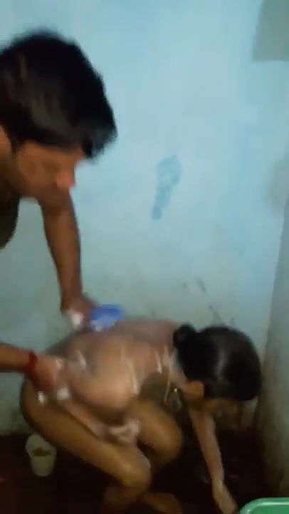 Lewd amateur wife gets her hairy pussy foamed and washed on cam