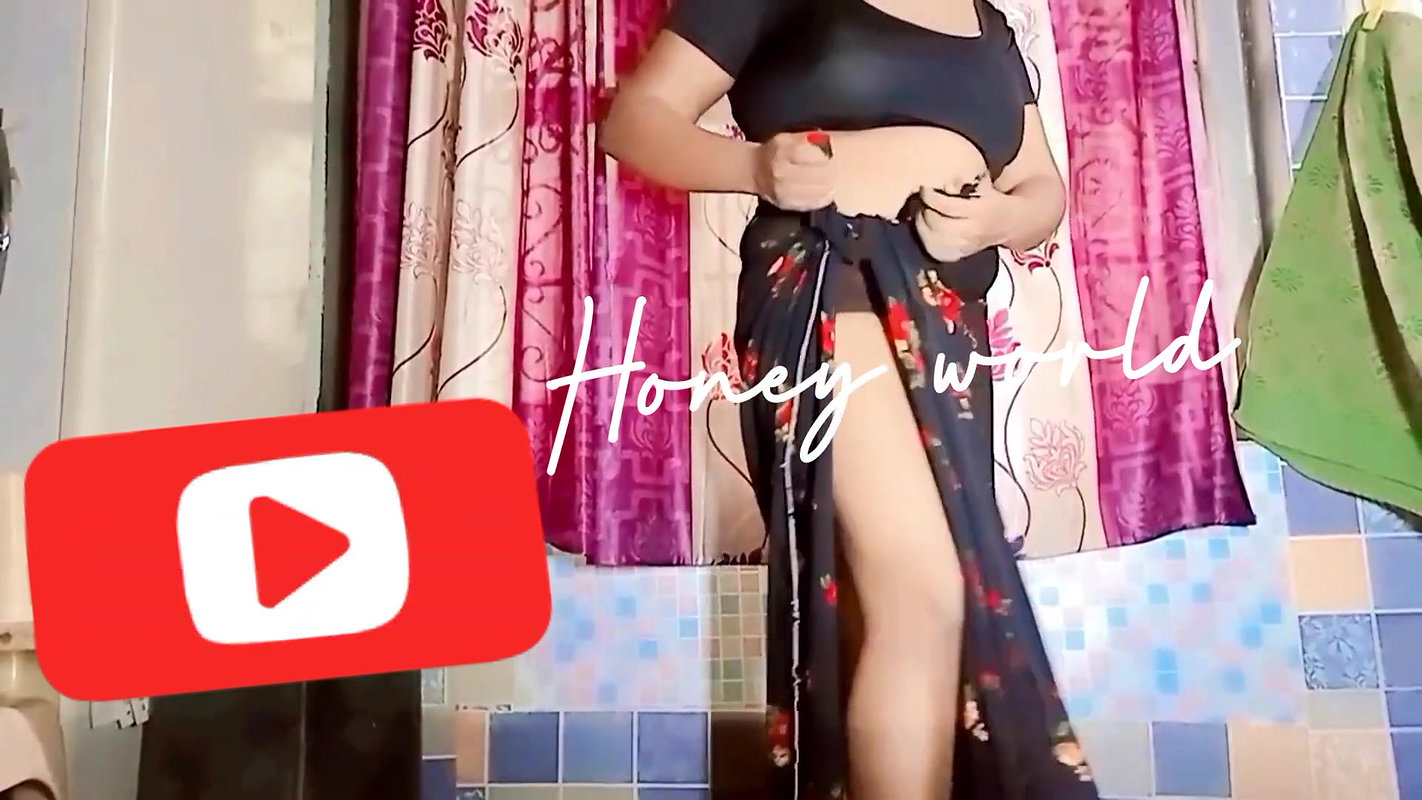 Floral Print Black Saree wearing
