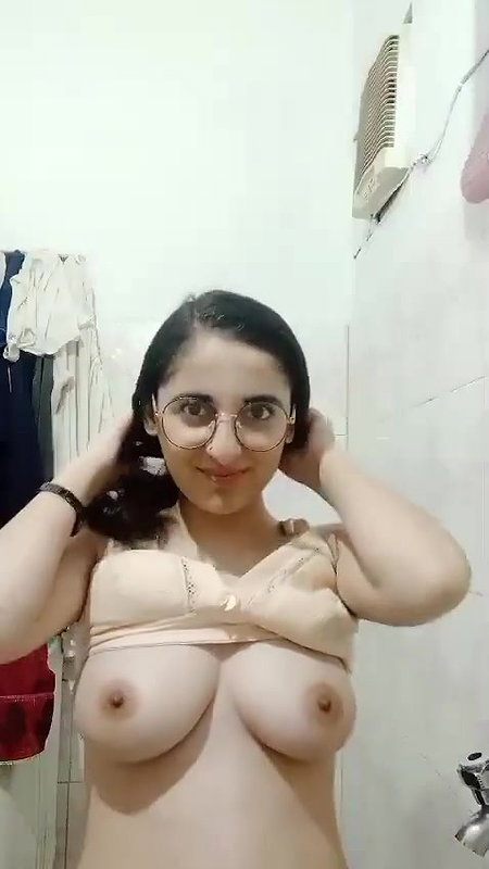 cute girl boobs show in bathroom