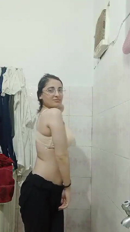 cute girl boobs show in bathroom