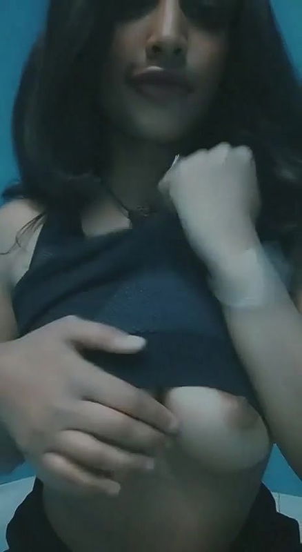 Dusky beautiful slim young girlfriend exposes her big natural titties in front of camera for her boyfriend P1