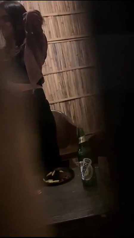 lovers in restaurant having romance and GF sucking dick