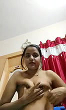 beautiful girl boob pressing