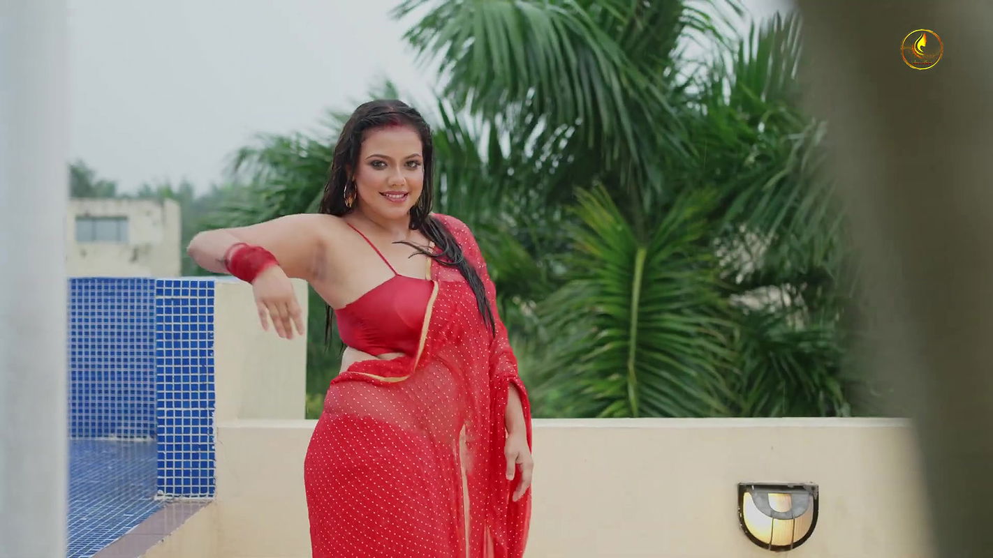 Barsha Sen New Nude Fashion Red Saree Dance