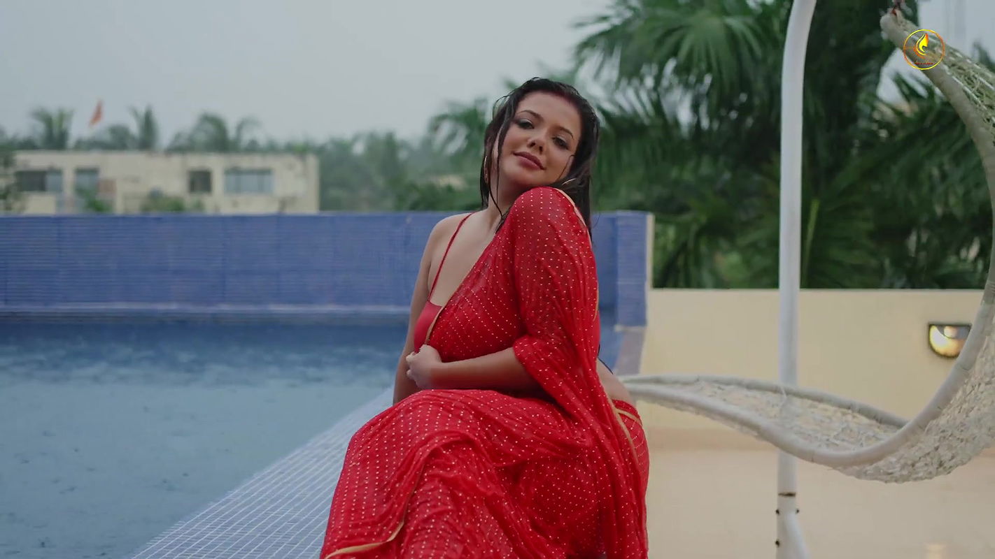 Barsha Sen New Nude Fashion Red Saree Dance