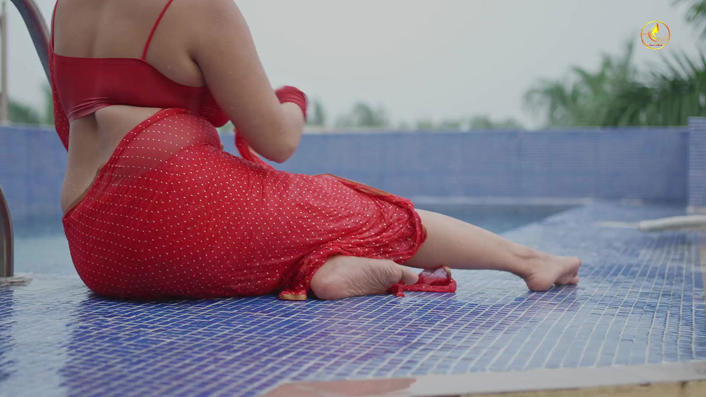 Barsha Sen New Nude Fashion Red Saree Dance