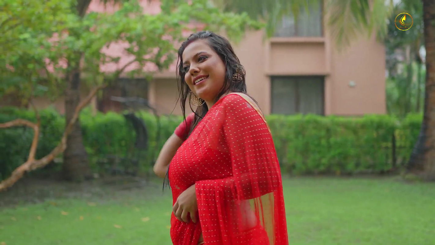 Barsha Sen New Nude Fashion Red Saree Dance