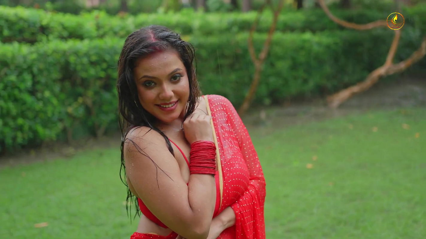 Barsha Sen New Nude Fashion Red Saree Dance