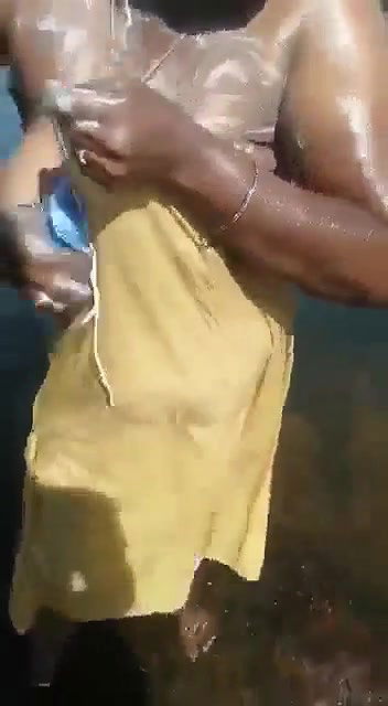 tamil wife bathing in outdoor river