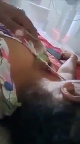 Boobs pressing of sleeping mommy