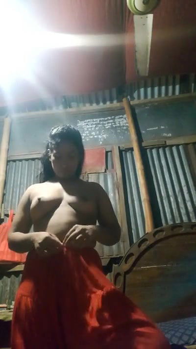 hot big boobies busty gf undressing and making video for lover masturbating with brush brinjal selfshot