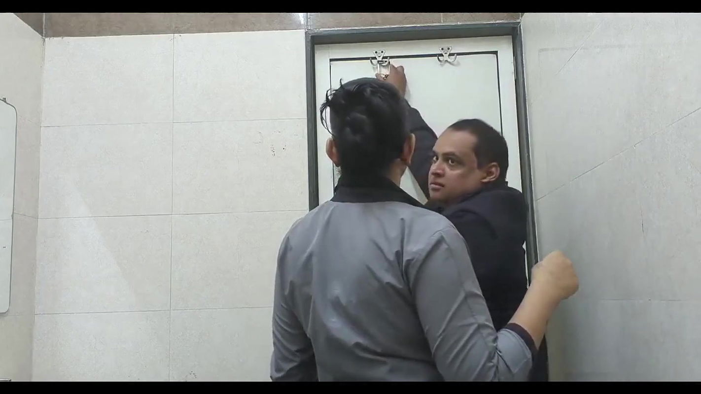 Wife in abroad fucked by office manager in washroom