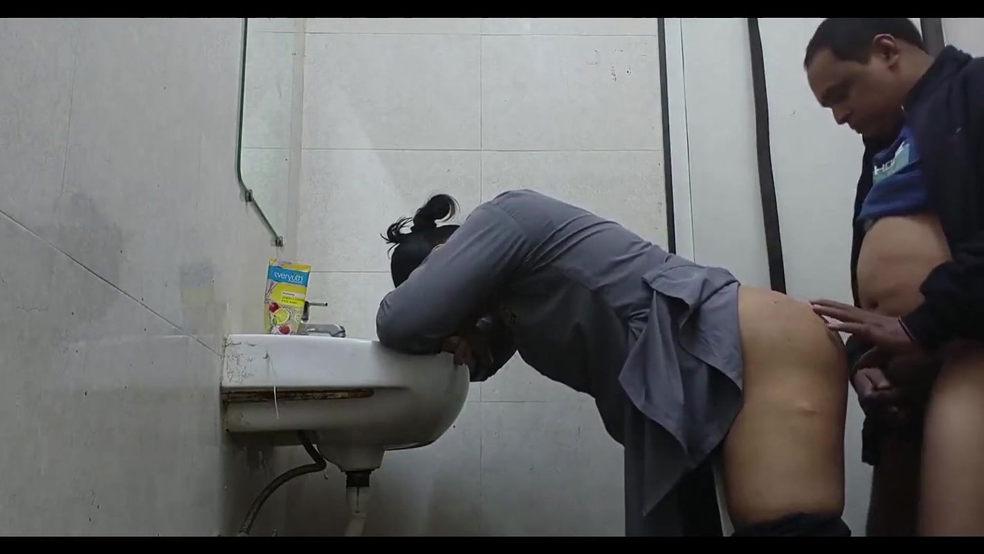 Wife in abroad fucked by office manager in washroom