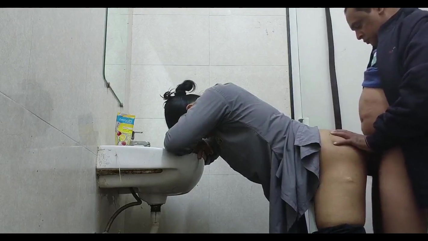 Wife in abroad fucked by office manager in washroom