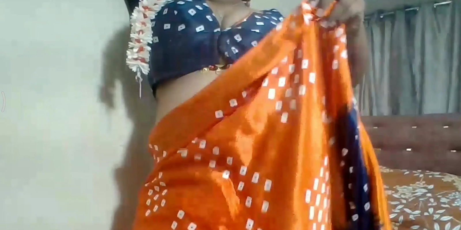 Satin silk aunty striptease