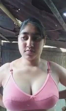 Busty village girl showing her assets on selfie cam