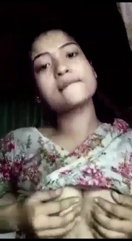 cute girl boobs press with cute face expression