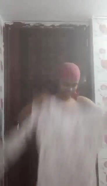 horny slim gf bathing and dress changing