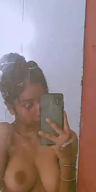 cute girl mirror selfie boobs show