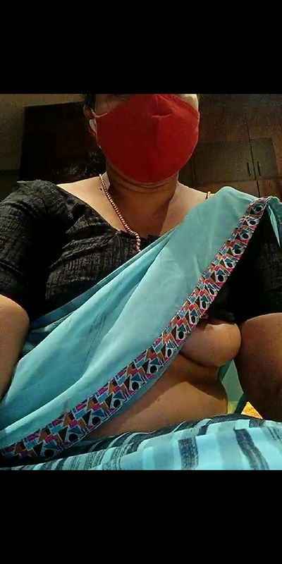 Blue saree aunty video call