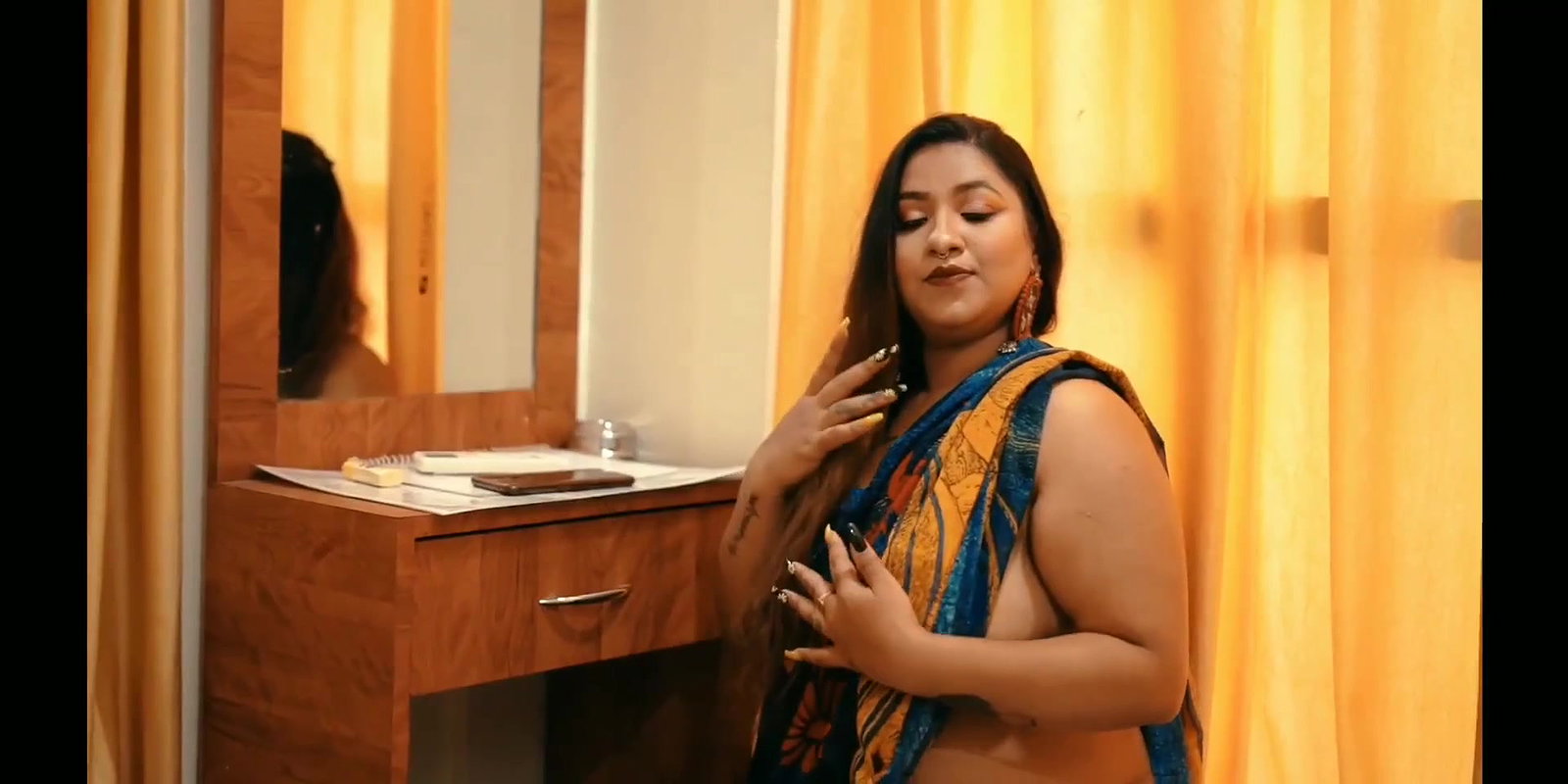 Puja in Blue Saree Showing Boobs ~ Naari Magazine Shoot