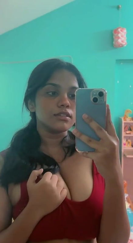 cute girl boobs press mirror selfie clip