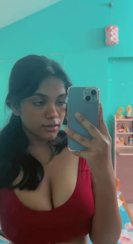 cute girl boobs press mirror selfie clip
