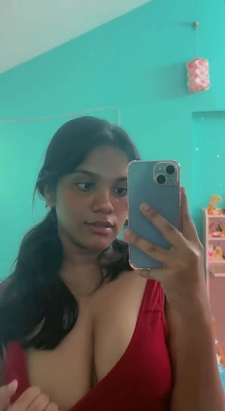 cute girl boobs press mirror selfie clip