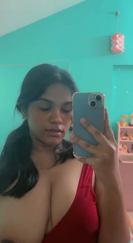 cute girl boobs press mirror selfie clip