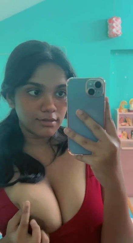 cute girl boobs press mirror selfie clip