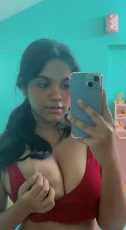 cute girl boobs press mirror selfie clip