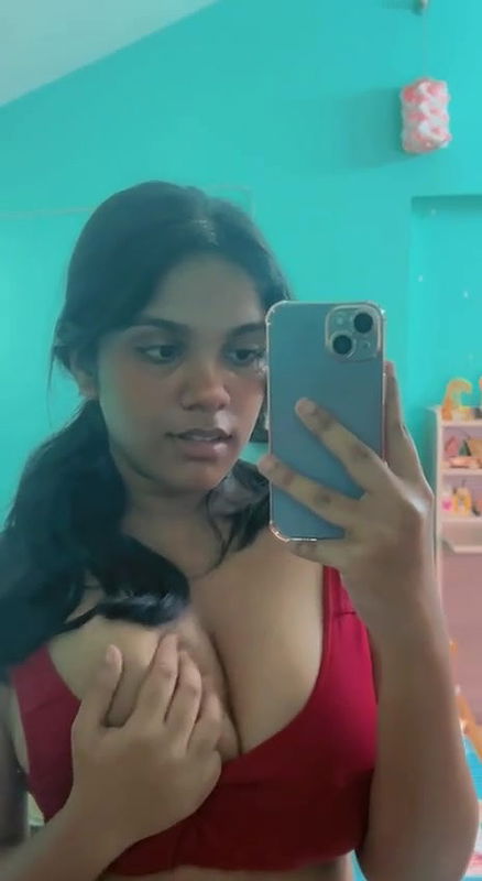 cute girl boobs press mirror selfie clip
