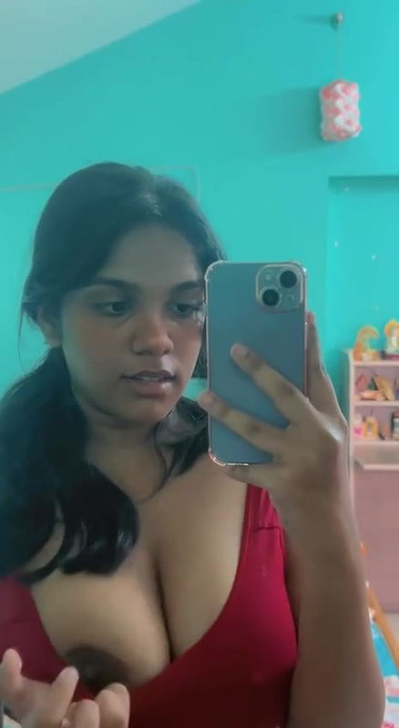 cute girl boobs press mirror selfie clip