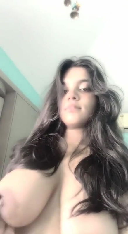 cute girl showing big boobs selfie clip