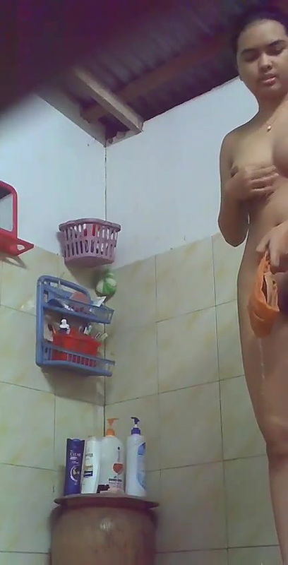 Malay teen bathing nude hidden camera